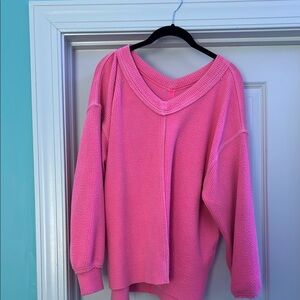 Aerie Pink V-Neck Sweater Cozy Knit